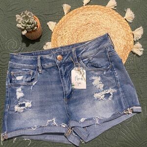 American Eagle Outfitters Blue Distressed Jean Shorts